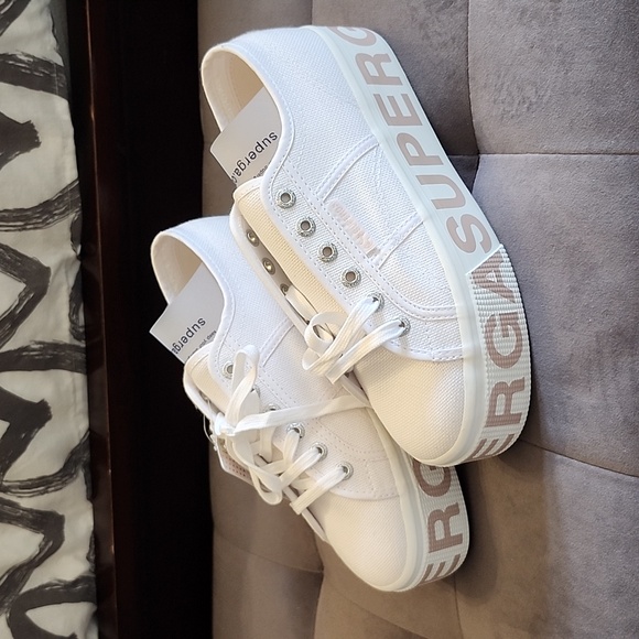 Superga 2790 PLATFORM LETTERING Women's canvas sneakers size 7 - WHITE -NWT - Picture 2 of 7